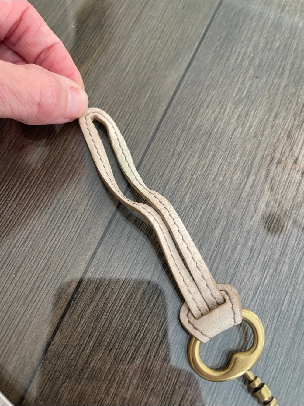 Fossil Brass Key Replacement Strap Key Charm Purse Keychain Fob Hangtag Offwhite